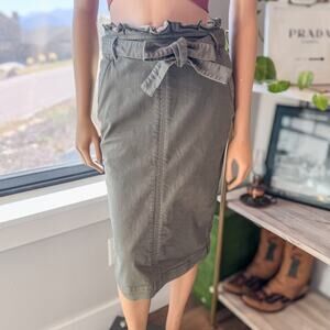 Banana Republic, 0, Green Cotton Stretch Denim Pencil Skirt w/ Belted Tie Waist